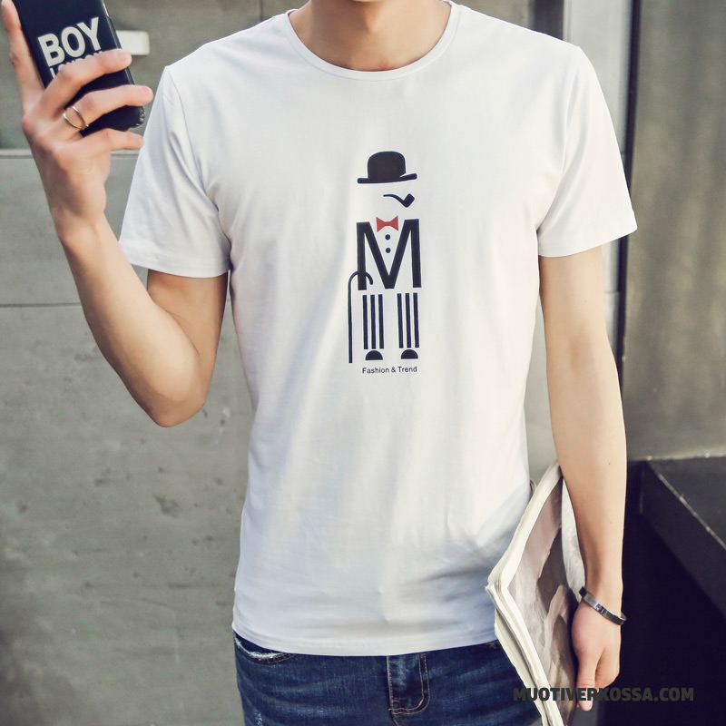 T-shirt Męskie Okrągły Dekolt Topy Slim Fit Modna Marka Podkoszulek Lato Czarny