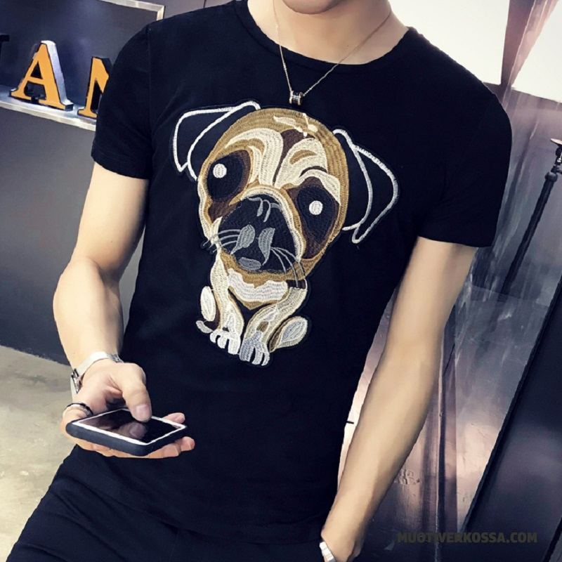 T-shirt Męskie Piękny Slim Fit Krótki Rękaw Student Lato Tendencja Czarny