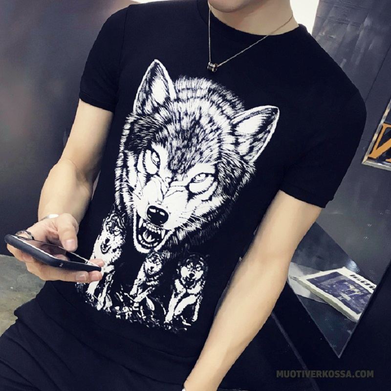 T-shirt Męskie Piękny Slim Fit Krótki Rękaw Student Lato Tendencja Czarny