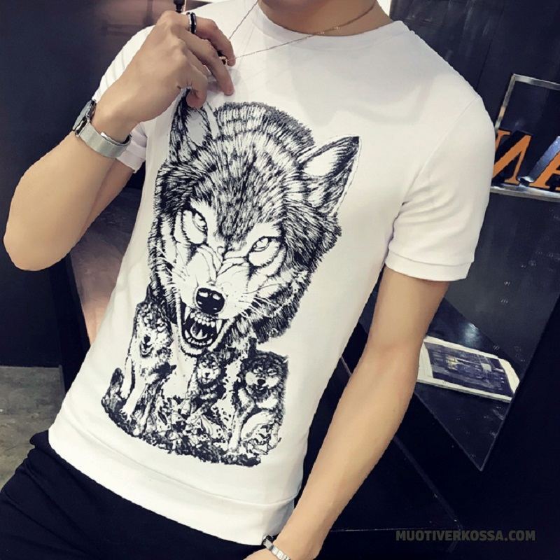 T-shirt Męskie Piękny Slim Fit Krótki Rękaw Student Lato Tendencja Czarny