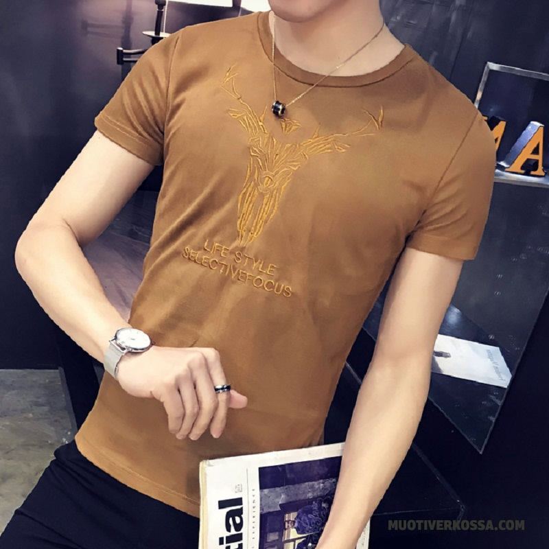 T-shirt Męskie Piękny Slim Fit Krótki Rękaw Student Lato Tendencja Czarny