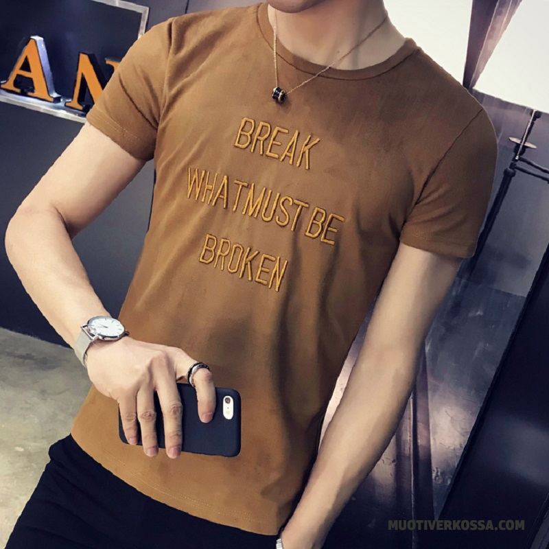 T-shirt Męskie Piękny Slim Fit Krótki Rękaw Student Lato Tendencja Czarny