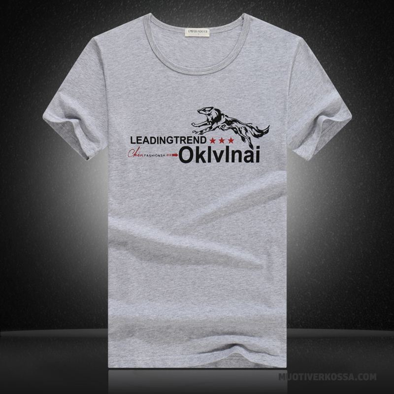 T-shirt Męskie Podkoszulek Krótki Rękaw Bawełna Topy Bawełniane Slim Fit Szary