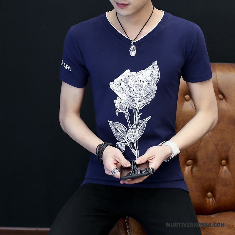 T-shirt Męskie Slim Fit Nastolatek Krótki Rękaw Topy Lato Tendencja Biały