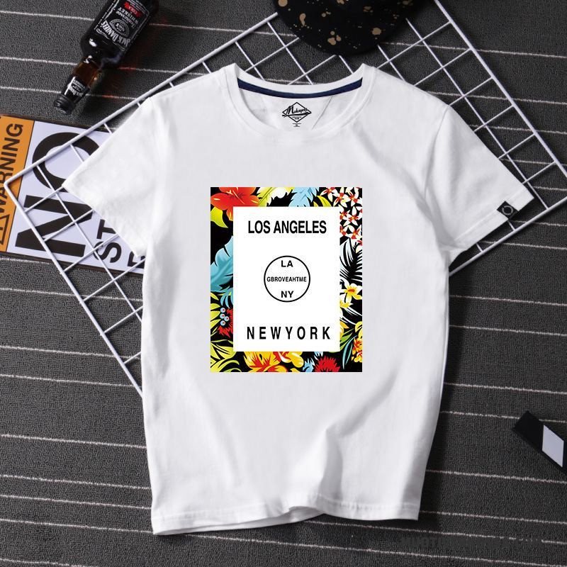 T-shirt Męskie Szerokie Wiosna Okrągły Dekolt Student Nowy Tendencja Czarny