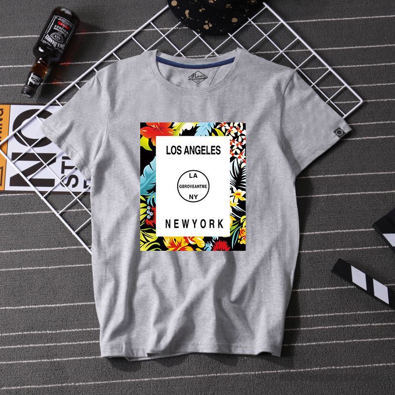 T-shirt Męskie Szerokie Wiosna Okrągły Dekolt Student Nowy Tendencja Czarny