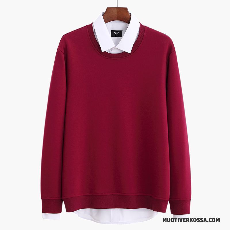 T-shirt Z Długim Rękawem Męskie Bawełniane Długie Jesień Gruba Tendencja Zima Burgund Czysta