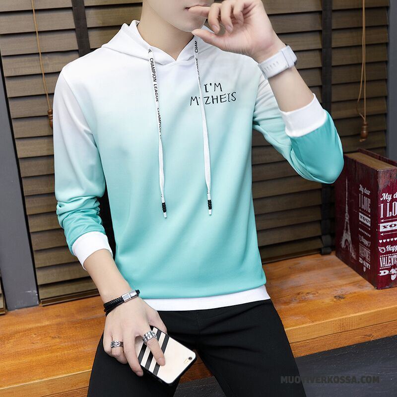 T-shirt Z Długim Rękawem Męskie Bluzy Z Kapturem Cienkie Pullover Student Jesień Topy Szary