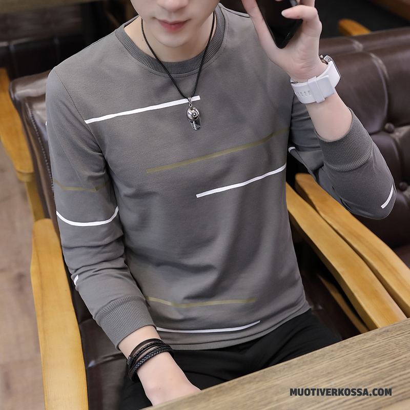 T-shirt Z Długim Rękawem Męskie Student Okrągły Dekolt Slim Fit Wiosna Nowy Nastolatek Czarny