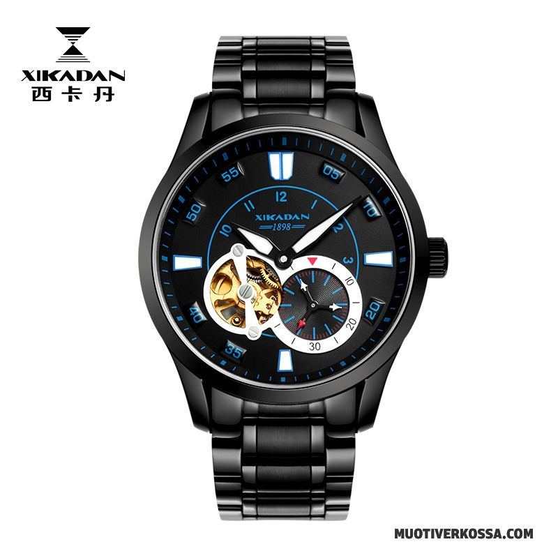 Zegarek Męskie Automatycznie Specjalne Świecące Zegarek Na Rękę Koronka Wodoodporny Niebieski Czarny