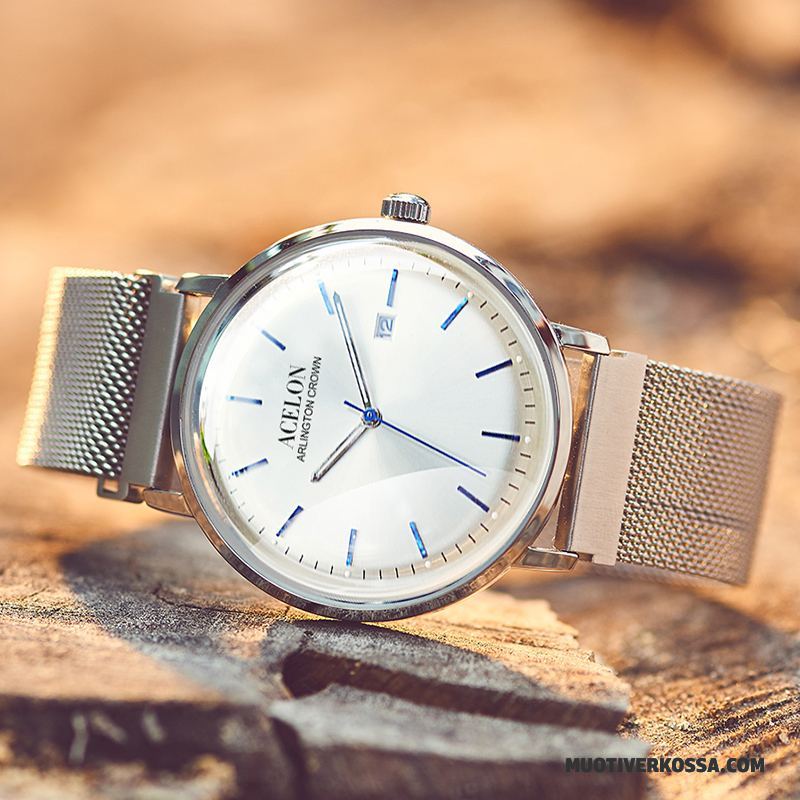 Zegarek Męskie Biznes Trendy Wodoodporny Casual Prawdziwa Skóra Moda Niebieski Srebrny