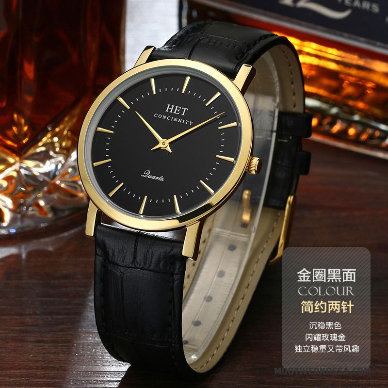 Zegarek Męskie Casual Prawdziwa Skóra Moda Paski Zegarek Kwarcowy Kalendarz Złoty Biały