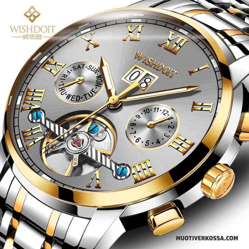 Zegarek Męskie Moda Oryginalne Świecące Automatycznie Zegarek Na Rękę Trendy Niebieski Złoty
