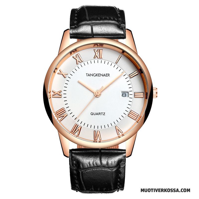Zegarek Męskie Trendy Zegarek Kwarcowy Cienkie Paski Prawdziwa Skóra Moda Biały Brązowy