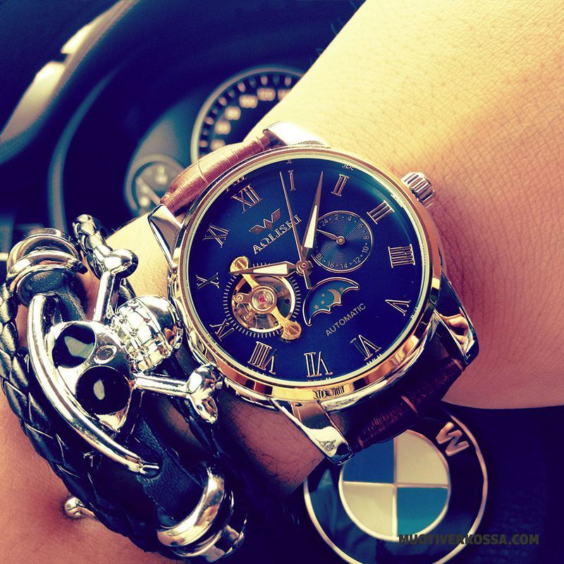 Zegarek Męskie Średni Automatycznie Wodoodporny Pasek Student Zegarek Na Rękę Niebieski Srebrny