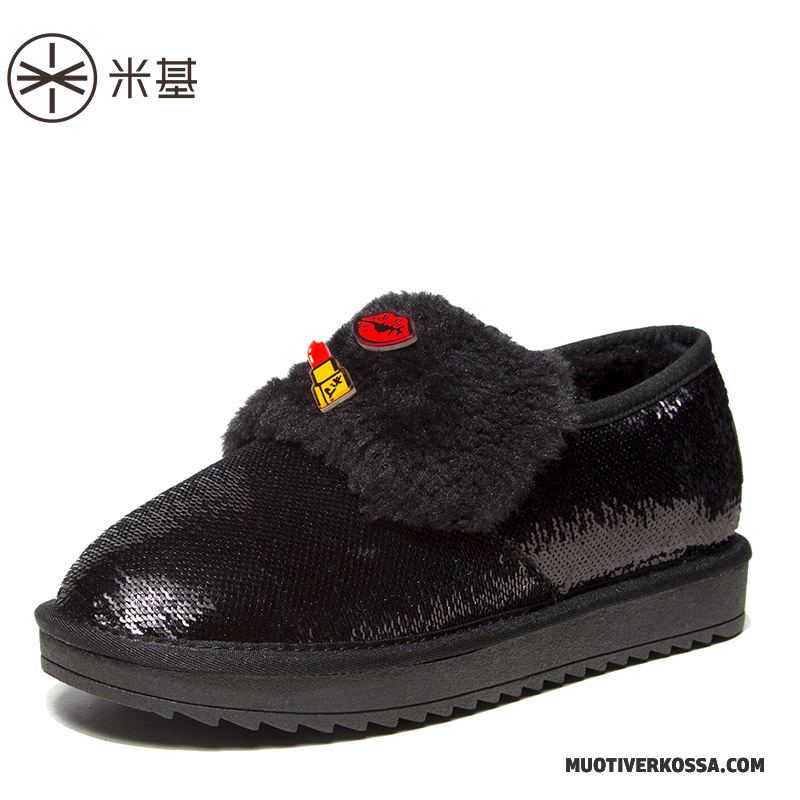 Botki Śniegowce Damskie Zima Płaskie Buty Slip On Loafers Tendencja Beżowy Czarny