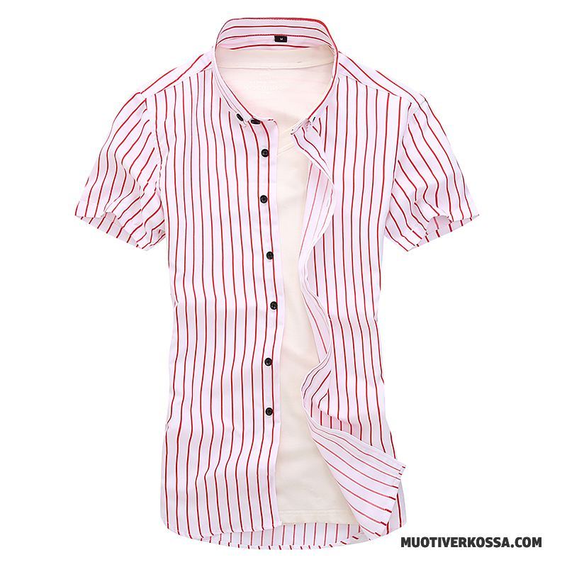 Koszula Krótki Rękaw Męskie Koszula Z Krótkim Rękawem Slim Fit Drukowana Cienka Lato Casual Różowy
