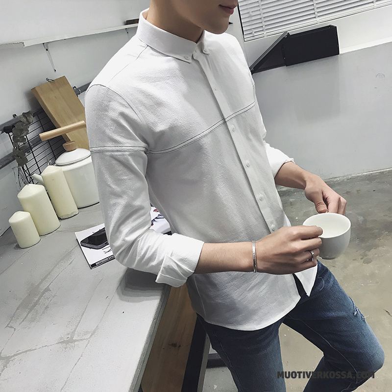 Koszula Męskie Student Slim Fit Długi Rękaw Młodzież Legginsy Piękny Biały