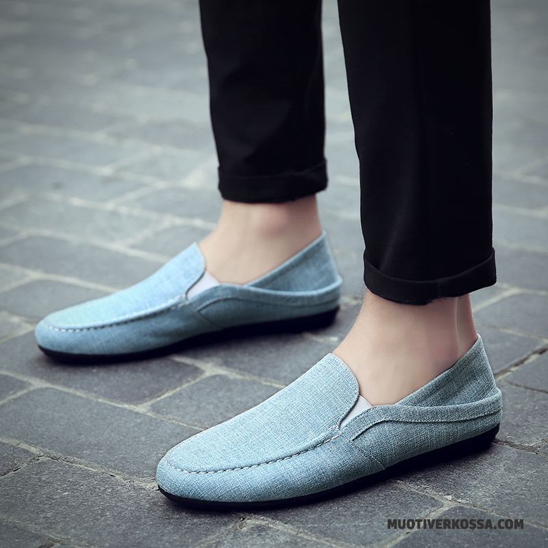 Mokasyny Męskie Lato Tendencja Buty Żeglarskie Slip On Canvas Płótno Jasny Niebieski