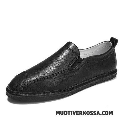 Mokasyny Męskie Skórzane Buty Slip On Casual Tendencja Buty Żeglarskie Czarny