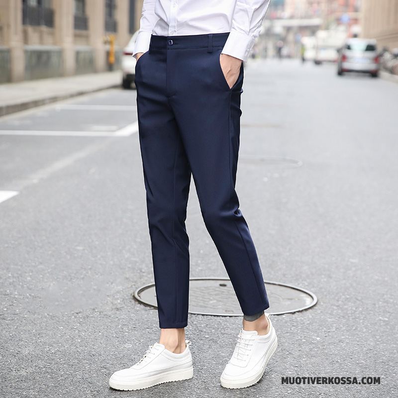 Spodnie Męskie Slim Fit Tendencja Ołówkowe Spodnie Lato 2018 Casualowe Spodnie Niebieski